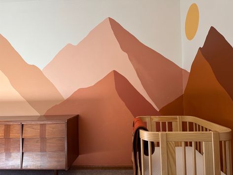 Desert Mountain Mural, Mountain Nursery Mural, Desert Nursery Theme, Nursery Mountain Mural, Desert Tones, Mountain Scape, Western Nursery, Mountain Mural, Sunrise Mountain