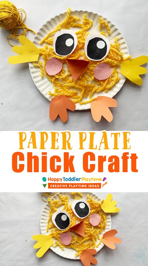 Paper Plate Chick Craft - Happy Toddler Playtime Toddler Age, Recycled Items, Thinking Outside The Box, Preschool Lessons, Having A Blast, Sensory Bins, Engagement Activities, Imaginative Play, Toddler Preschool