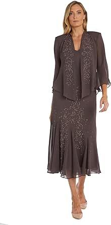 R&M Richards Women's 2 Pc Beaded Elegant Jacket Dress Gown For Plus Size Women, Jacket Dresses Formal, Jacket Dress Set, Bride Jacket, Chiffon Jacket, Two Piece Gown, Formal Jacket, Elegant Jacket, Beaded Jacket