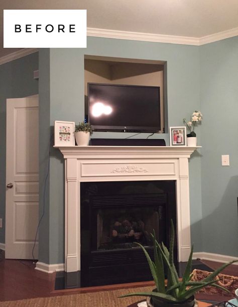 How to close in a 90's TV Cubby Tv Cutout Above Fireplace Coverup, How To Cover Tv Hole Above Fireplace, Cover Tv Hole Over Fireplace, Covering Tv Niche Above Fireplace, Cover Tv Hole Above Fireplace, Tv Hole Above Fireplace Ideas, Fireplace Cubby Hole Ideas, Fill In Tv Nook Above Fireplace, Alcove Above Fireplace