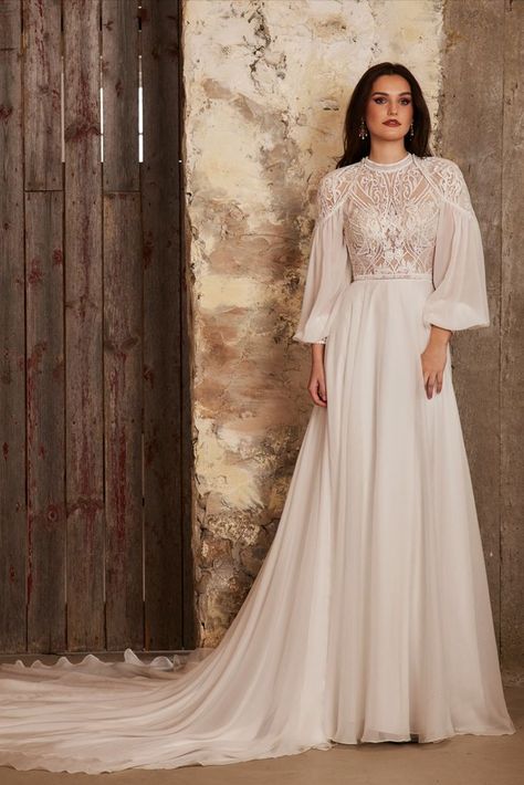 High Neckline Wedding Dress, Simple Elegant Dresses, Simple Elegant Wedding Dress, Wedding Dress With Long Sleeves, Night Gown Dress, Indian Wedding Gowns, Long Wedding Dress, Bride Dress Simple, Cape Wedding Dress