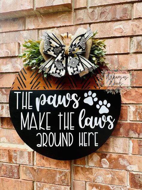 Pet Door Hangers, Dog Door Hangers Wooden, Popular Door Hangers, Christmas Door Hangers Wooden, Paw Print Door Hanger, Boho Farmhouse Style, Wood Wreaths, Dog Door Hanger, Farmhouse Door Hanger