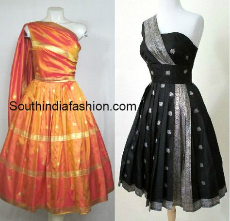 reuse old silk sarees, ideas to recycle old sarees, what to do with old silk kajeevaram sarees Sarees Ideas, Cocktail Attire For Women, Slides Outfit, Recycled Dress, Sari Dress, Silk Jewelry, Saree Gown, Long Gown Dress, Long Dress Design