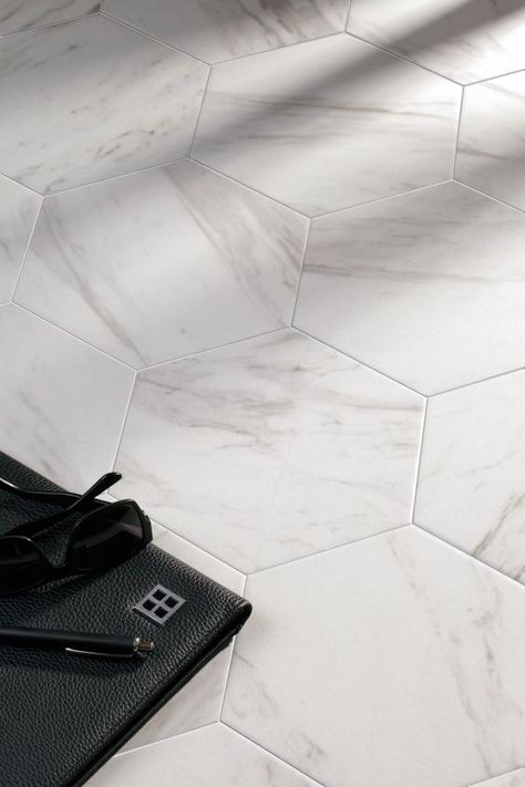 Volakas Hexagon Marble Floor  Foshan Moreroom Stone Co.,Ltd Aggie Chan Tel:86-13923220432 Email:sales04@moreroomstone.com Carrera Hexagon Tile Bathroom, Large Hexagon Tile Floor, Kalafrana Ceramics, Carera Marble, Kitchen Floor Tile Patterns, Modern Kitchen Tile Floor, Modern Kitchen Flooring, Hex Tiles, Quartz Backsplash