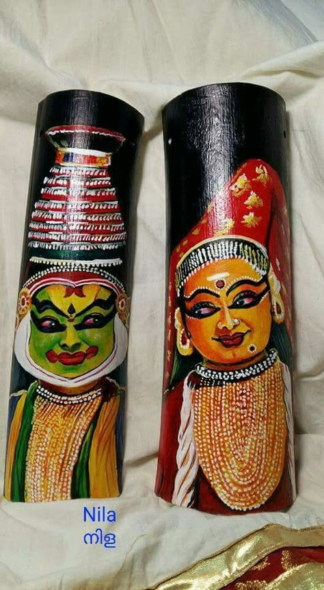 Kathakali Bottle Art, Indian Bottle Art, Modern Indian Art, Kerala Mural Painting, Glass Bottles Art, Pottery Painting Designs, Beautiful Art Paintings, Art And Craft Videos, Art Decor Diy