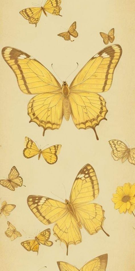 Butterfly Vintage Wallpaper, Yellow Aesthetic Pastel, Yellow Butterflies, Butterfly Vintage, Disney Princess Artwork, Yellow Theme, Print Design Art, Yellow Iphone, Yellow Butterfly