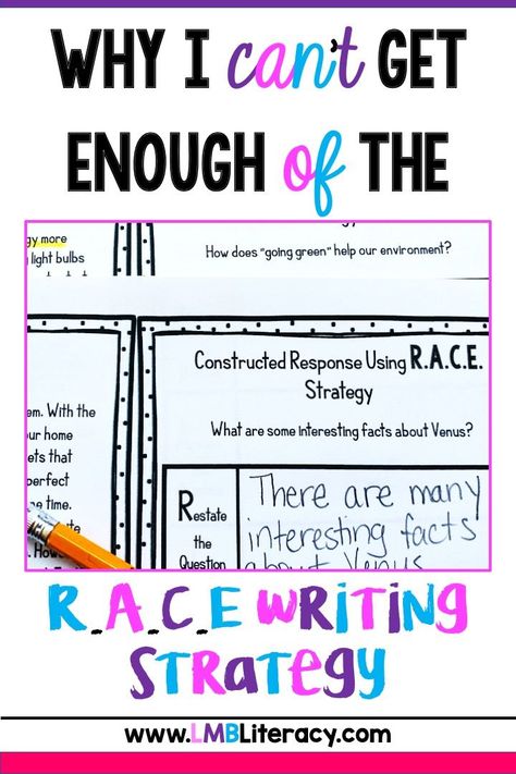 The R.A.C.E writing strategy has been a game changer in improving my students' response to text. By practicing the R.A.C.E writing strategy throughout multiple content areas, I explain in this blog post how I use it effectively in my classroom and reasons why you should too! It includes a link to my R.A.C.E writing strategy resource which includes application worksheets that are no prep and ready for you to use with your students! #racewritingstrategy #racewritingstrategyworksheets #writing Teaching Race Writing Strategy, Race Reading Strategy, Racer Writing Strategy, Race Strategy Activities, Race Writing Strategy Practice, R.a.c.e. Writing Strategy, Race Strategy Anchor Chart, Race Writing Strategy Anchor Charts, Extended Constructed Response