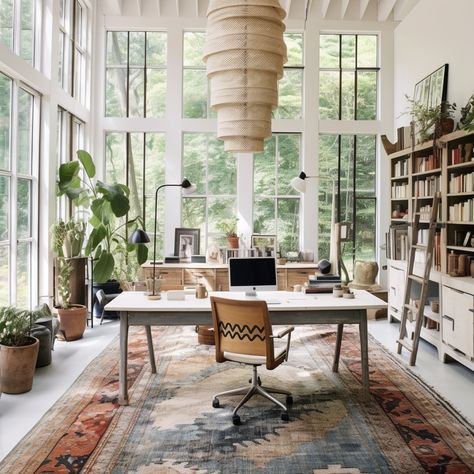 Home Office Garden Room, Home Office Big Windows, Solarium Office, Sunroom Office Ideas, Sunroom Office, Inspiring Office, Parisian Interior, Dream Office, Creative Workspace