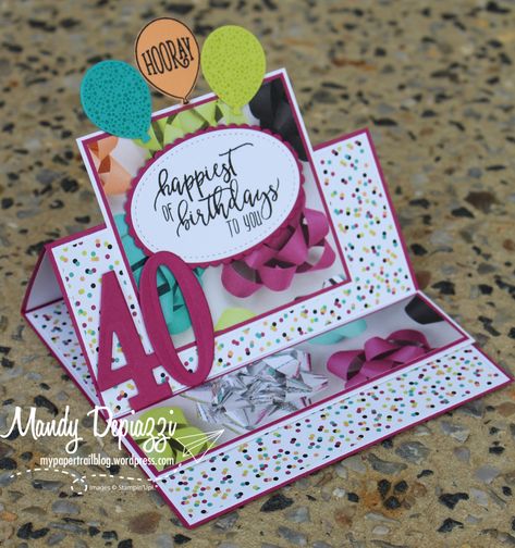 Diy Greeting Cards Ideas, Class 2023, Diy Greeting Cards, Fancy Fold Card Tutorials, 40th Birthday Cards, Fun Folds, Paper Trail, Shaped Cards, Easel Cards