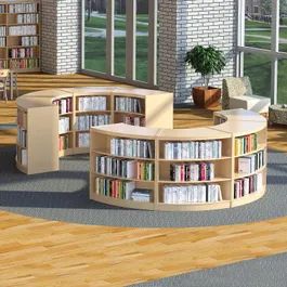 Library Store, Library Shelving, School Library Design, Wood Library, Library Inspiration, Unique Shelves, Library Shelves, School Interior, Library Furniture