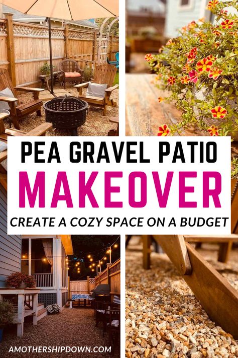 A pea gravel patio is a budget-friendly way to significantly improve your backyard. You can create a cozy side yard or small patio space, including a pea gravel fire pit area, to enjoy with your family. This makeover post will give you some pea gravel patio ideas to help get you started. Within a few days you can completely transform the look and feel of your outdoor space, for a fraction of the cost of a deck or brick patio. Gravel Patio Diy, Pebble Patio, Inexpensive Patio, Pea Gravel Patio, Patio Ideas On A Budget, Small Outdoor Patios, Gravel Landscaping, No Grass Backyard, Raised Patio