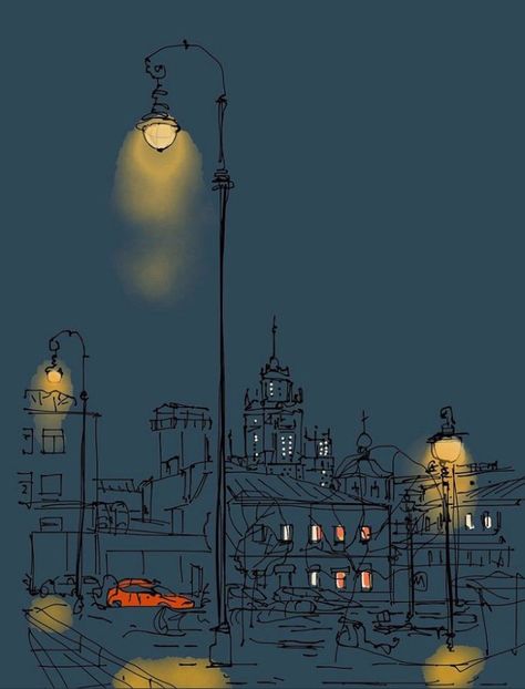 Night Drawing, City Drawing, Architecture Drawing Art, Street Lights, Architecture Painting, Architectural Sketch, Nature Art Painting, Urban Sketching, Architecture Sketch