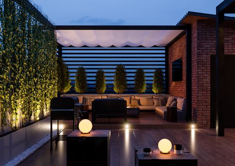 Terrace design on Behance Roof Terrace Design, Rooftop Patio Design, Bohemian Patio, Roof Garden Design, Terrace Garden Design, Terrace Decor, Rooftop Terrace Design, Rooftop Design, Rooftop Patio