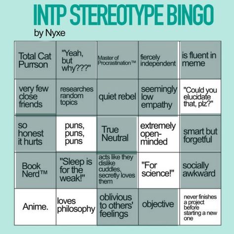 Intp Bingo, Intp, Mbti, Bingo, Puns, Philosophy, It Hurts, Mindfulness, Feelings