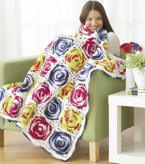 Crocheted Circles Throw Crochet Patterns For Variegated Yarn, Patterns For Variegated Yarn, Crochet Afghan Patterns Free, Crochet Blanket Afghan, Easy Crochet Patterns Free, Crochet Circles, Manta Crochet, Variegated Yarn, Afghan Patterns