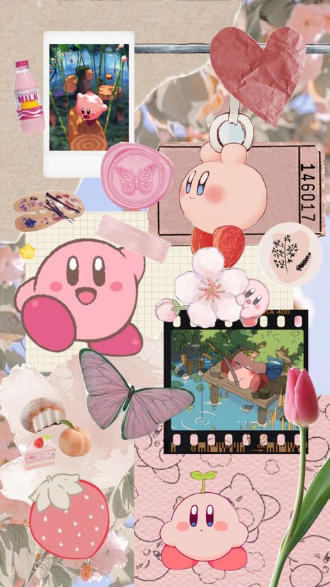 Kirby Wall Prints, Kirby Lockscreen Aesthetic, Kirby Wallpaper Aesthetic, 3d Kirby Wallpaper, Aesthetic Kirby Wallpaper, Kirby Prints, Kirby Wallpaper Desktop, Kirby Phone Wallpaper, Nintendo Collage