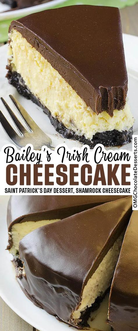 Extra decadent Baileys Irish Cream Cheesecake is the perfect grown-up dessert. Smooth and creamy with a delicious Irish cream flavor - perfect St. Patrick\'s day dessert. Baileys Irish Cream Cheesecake, Irish Cream Cheesecake, Dessert Parfait, Cream Cheesecake, Baileys Irish, Cheesecake Cupcakes, Chocolate Cream Cheese, Baileys Irish Cream, Chocolate Chip Banana Bread