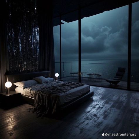 Black Bedroom Luxury, Dark House Aesthetic, Dark Modern House, Dark Bedroom Aesthetic, Dark Homes, Dark Vibes, Luxury Mansion, Dark Modern, Dark Bedroom