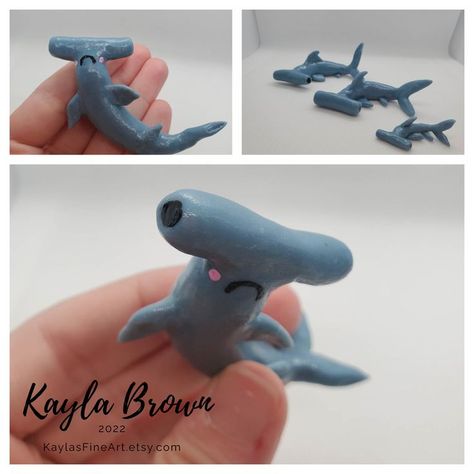 Cute Clay Ideas Easy Animals, Plastelina Figures Easy, Polymer Clay Ocean Animals, Shark Air Dry Clay, Clay Shark Easy, Small Polymer Clay Animals, Clay Hammerhead Shark, Shark Sculpture Clay, Mini Clay Ideas Animals