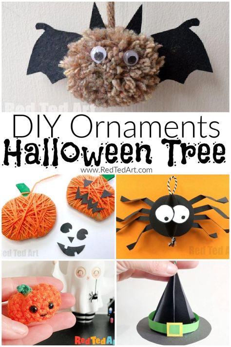 Easy Halloween Ornaments to make as Fall Decor! - Red Ted Art - Kids Crafts Diy Halloween Ornaments, Diy Halloween Tree, Halloween Ornaments Diy, Red Ted Art, Fall Ornaments, Ornaments To Make, Spider Decorations, October Crafts, Halloween Tree