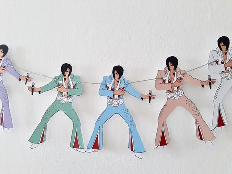 Elvis Party Ideas, Elvis Birthday Party, Elvis Presley's Birthday, Elvis Party, Party Ideas Decoration, Elvis Birthday, Party Bunting, Cult Movies, Paper Garland