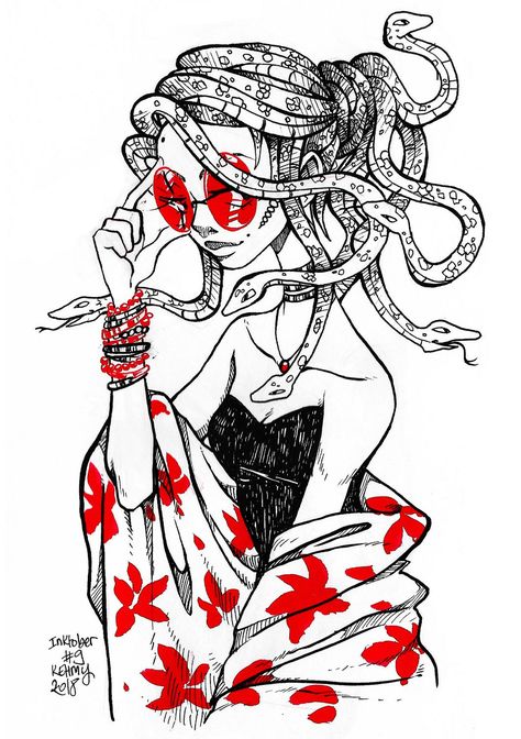 Medusa Snake, Black Warrior, Medusa Art, Creepy Drawings, Drawing Examples, Minimalist Tattoos, Mythology Art, Modern Fantasy, Cute Art Styles