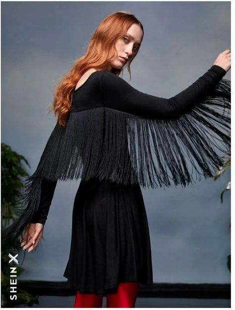 Fringe Sleeves, Contemporary Wedding Dress, Fringe Top, Trim Dress, Black Party, Fringe Trim, Shein Style, Women Dresses, Dress P