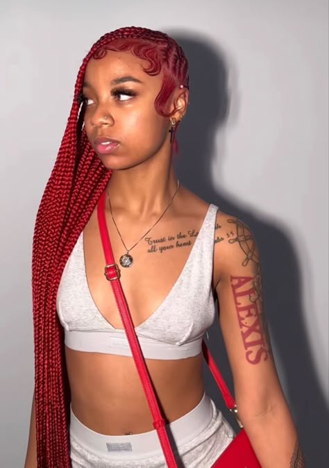 Red Weave Hairstyles, Red Braids, Weave Hairstyles Braided, Big Box Braids Hairstyles, Feed In Braids Hairstyles, Box Braids Hairstyles For Black Women, Cute Braided Hairstyles, Braids Hairstyles Pictures, Cute Box Braids Hairstyles