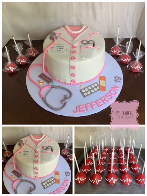 Medical Assistant graduation cake and cake pops Med School Graduation Party Ideas, Medical Assistant Graduation Party, Medical Assistant Graduation Party Ideas, Medical Assistant Cake, Physician Assistant Graduation Party, Medical Cake Pops, Tk Graduation, Medical Assistant Graduation, Taylor Graduation