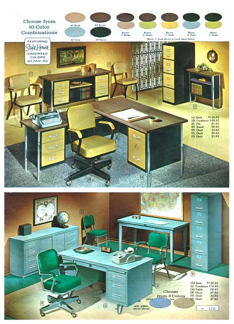 1960s Office Interior, 1950s Office Decor, 60s Office Interior, Retro Office Ideas, Retro Office Design, 50s Office, 60s Office, 1950s Office, 1960s Office