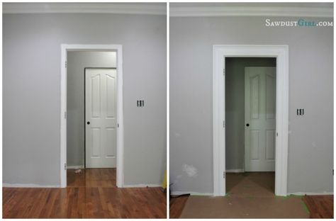 Layered door and window trim molding.  Adding to existing trim makes a huge visual impact! Window Molding Trim, Window Casing, Trim Molding, Window Trim, Home Upgrades, Diy Home Improvement, Baseboards, Home Decor Tips, My New Room