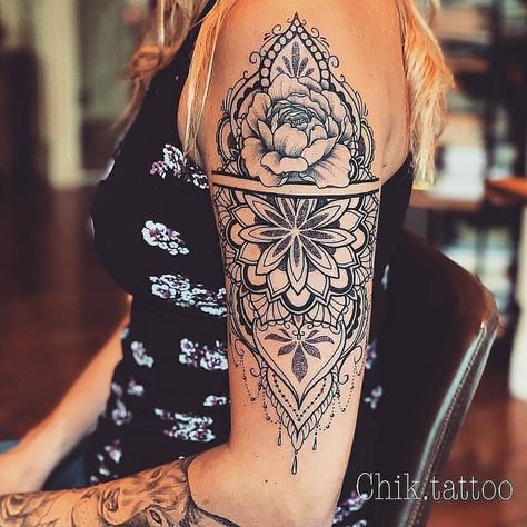 Beautiful 💕 . Tag Someone 👥 . Let's us know your opiniond in the comment section 💓 _____________________________________________ Credits @… Easy Half Sleeve Tattoos, Half Sleeve Tattoo Upper Arm, Mandala Tattoo Shoulder, Lotusblume Tattoo, Instagram Tattoos, Mandala Tattoo Sleeve, Tattoos For Women Half Sleeve, Upper Arm Tattoos, Tattoo Women