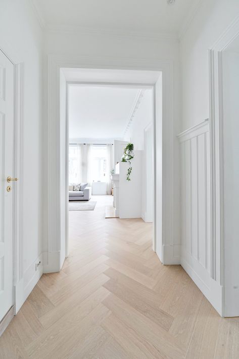 OSLO APARTMENT: BEFORE AND AFTER HOME TOUR - Anneli Bush Room Flooring Ideas Bedrooms, Interior Home Design Ideas, Before And After Home, Wood Floor Design, Herringbone Wood Floor, Interior Home Design, Scandinavian Apartment, Shopify Website, Apartment Style