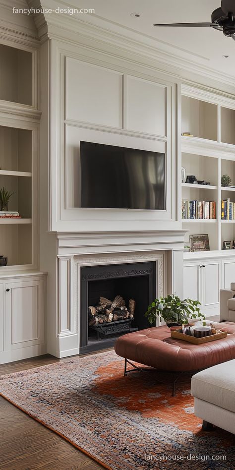 A tasteful approach to modern classic design transforms this Victorian living room with a cozy TV nook and elegant finishes. Modern Victorian Living Room, Modern Victorian Decor, Tv Nook, Antique Home Decor Ideas, Gym Christmas, Kitchen Entrance, Victorian Living Room, Victorian Interiors, Christmas Mantle Decor