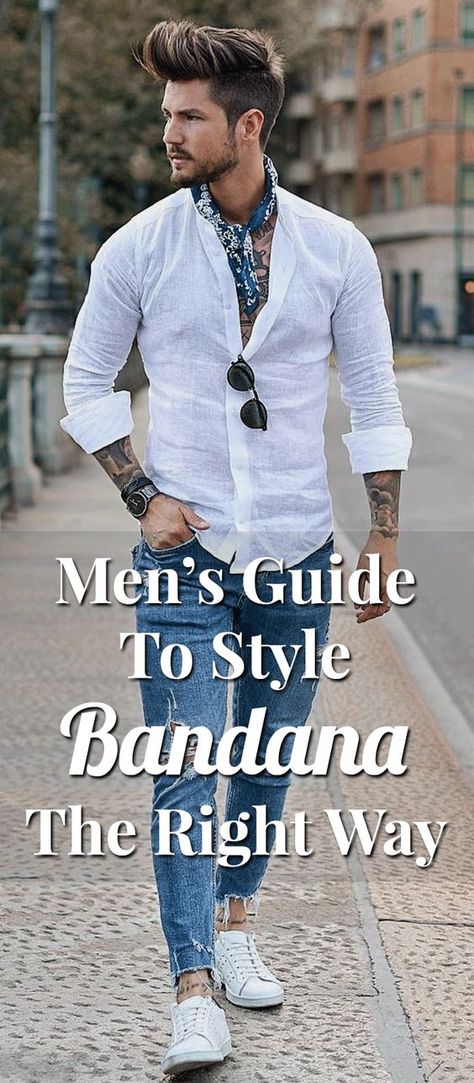 Styling A Bandana Men, Bandana Fashion Mens, Cowboy Bandana How To Wear A, Mens Bandana Style, Bandana Styles For Men, Men Bandana Style, Bandana Outfit Men, Bandana Styling, Bandana For Men