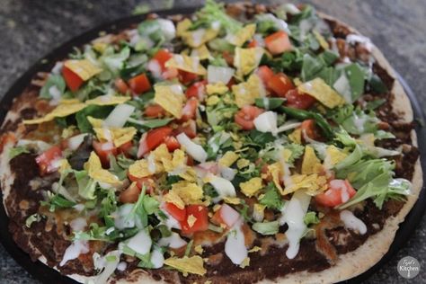 Tostada Pizza – CPK Inspired | Tejal's Kitchen Cpk Tostada Pizza, Tostada Pizza Recipe, Tostada Pizza, Cauliflower Pizza Crust Recipe, California Pizza Kitchen, California Pizza, Mexican Pizza, Pizza Kitchen, Cheesy Cauliflower