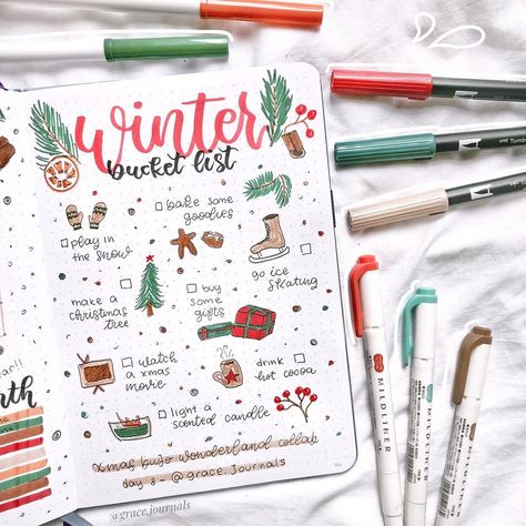 g r a c e’s Instagram photo: “XMAS BUJO WONDERLAND DAY 8 - My Winter Bucket List!❄️ As you may have noticed, the Xmas Bujo Wonderland Collab is back for another year!…” Bucket List Bullet Journal, Bullet Journal Page Ideas, Xmas Drinks, Journal Page Ideas, Bucket List Journal, Bullet Journal Page, Winter Bucket List, Winter Pins, How To Make Snow