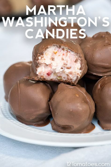 Martha Washington Candies | 12 Tomatoes Martha Washington Candy, Pink Lemonade Recipes, Candy Balls, Martha Washington, Coconut Pecan, Homemade Sweets, Candy Recipes Homemade, Christmas Candy Recipes, Candy Fudge