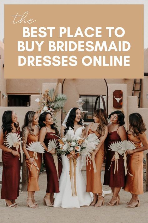 From online showrooms to at-home try-ons to custom sizing, we've rounded up the best places to buy bridesmaid dresses online! | Image by Tayler Ashley Bridesmaid Dresses Stores, Bridesmaid Dresses Website, Bridesmaid Dress Fabric Types, Bridesmaid Dresses 2024 Trends, Bridesmaid Colours, Trending Bridesmaid Dresses, Trendy Bridesmaid Dresses, Asos Bridesmaid Dress, Bhldn Bridesmaid Dresses