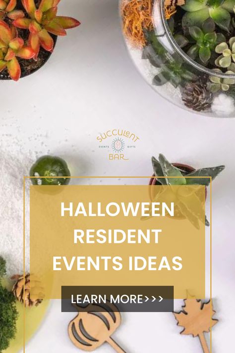 Calling all community organizers! This ultimate guide to Halloween resident event ideas is a must-have resource for property managers. Uncover a treasure trove of engaging activities that will unite your residents. Whether you're into classic Halloween traditions or seeking innovative experiences like Succulent Bar, this guide has it all. Prepare for a hauntingly memorable Halloween! Resident Halloween Events, October Events For Residents, Halloween Resident Event Ideas, Resident Events Ideas Apartments Fall, Community Halloween Event Ideas, Halloween Community Event Ideas, Halloween Resident Events, Resident Event Ideas Apartments, October Resident Events