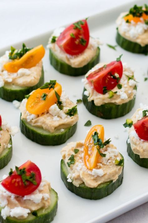 These gluten-free appetizers are healthy, tasty, and so impressive! From feta dip to pizza pinwheels to sweet potato bites, your guests will love these delicious snacks. Gluten Free Finger Foods, Cucumber Hummus, Hummus Appetizers, Gluten Free Recipes Appetizers, Cucumber Appetizers, Dairy Free Appetizers, Unique Appetizers, Gluten Free Appetizers, Mom Brain