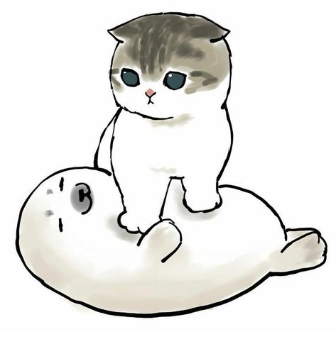 Kiyot Painting, Mofu Sand, Kawaii Cat Drawing, Weird Stickers, Kitten Drawing, Cute Seals, Chibi Cat, Cute Cat Drawing, Cat Icon