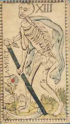 Skeleton with a walking stick. History Of Tarot Cards, Dario Fo, Stick Tattoo, Don't Fear The Reaper, Tarot Tattoo, Roman Gods, Ancient Paintings, Tarot Major Arcana, Medieval Style