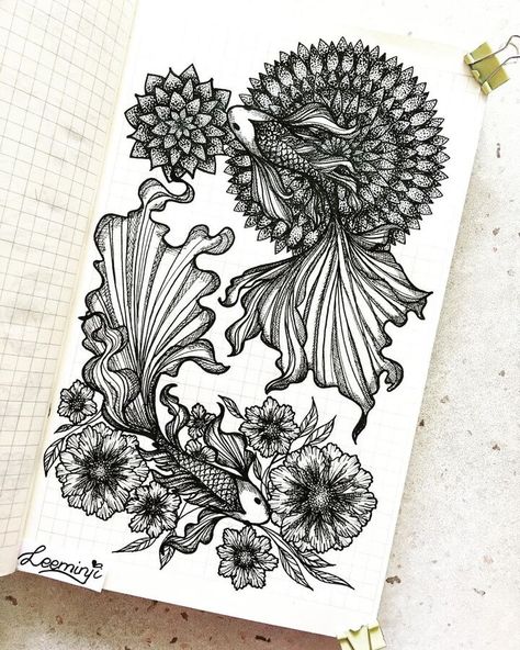 Coy Fish Tattoos, Fish Mandala, Sketchbook Tattoo, Drawing Mandala, Koi Tattoo Design, Fish Sketch, Mandala Tattoo Sleeve, Koi Fish Drawing, Fish Drawing