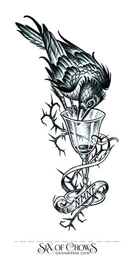 Cup and crow dregs tattoo Six of Crows Six Of Crows Tattoo, Crows Drawing, Bookish Tattoos, Cup Tattoo, Crow Tattoo, Kaz Brekker, Crooked Kingdom, An Arrow, Book Tattoo