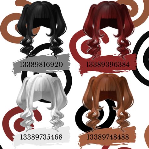 Roblox Dread Hair Codes, Cute Roblox Hair Codes, Curled Pigtails, Roblox Codes Hair, Roblox Hair Codes, Roblox Hairs, Cottagecore Hair, Code Brookhaven, Red Bangs