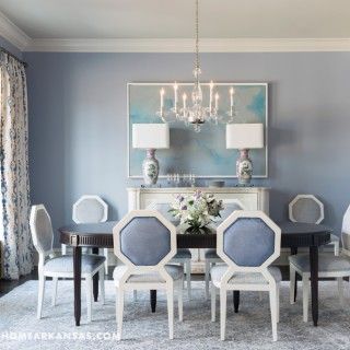 Blue Dining Room Walls, Rounded Table, Blue Dining Room, Dining Room Blue, Dining Room Remodel, Grey Dining Room, Grey Dining, Dining Room Inspiration, Blue Rooms