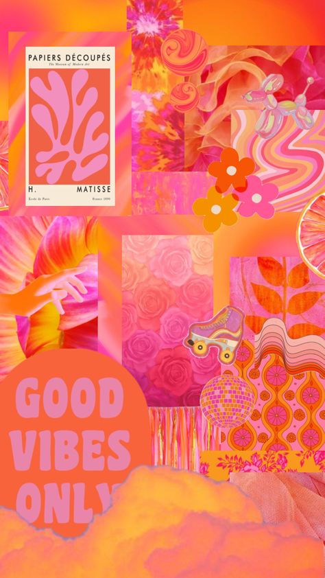 Pink Orange Asthetics, Pink And Orange Retro Aesthetic, Pink Orange Yellow Color Palette, Maximalist Mood Board, Pink And Orange Design, Bright Retro Aesthetic, Hot Pink And Orange Aesthetic, Orange Playroom, Orange Pink Aesthetic