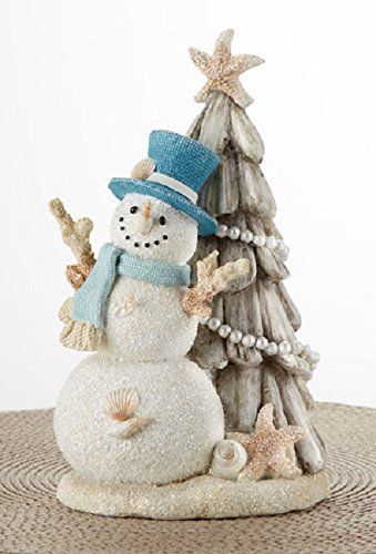 Delton Coastal Snowman with Tree Figurine Coastal Snowman, Beach Snowman, Sand Snowman, Clay Snowman, Christmas Beach, Nautical Crafts, Christmas Snowmen, Coastal Holiday, Snowman Figurine