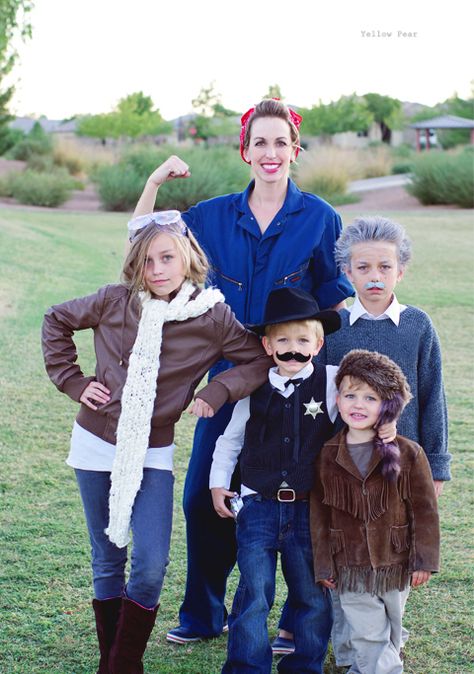 DIY Family halloween costumes historic figures like Amelia Earhart Albert Einstein Rosie the Riveter and Davy Crockett #theeverymom Historical Figures Costumes, Amelia Earhart Costume, 3 People Costumes, Boo Costume, October Month, Clever Costumes, Davy Crockett, Halloween Costumes For 3, Cute Couple Halloween Costumes